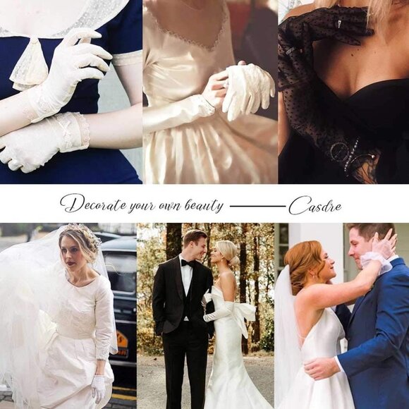 Long Satin Fingerless Gloves Sequin Tassel Elbow Length Wedding Halloween - Picture 6 of 7